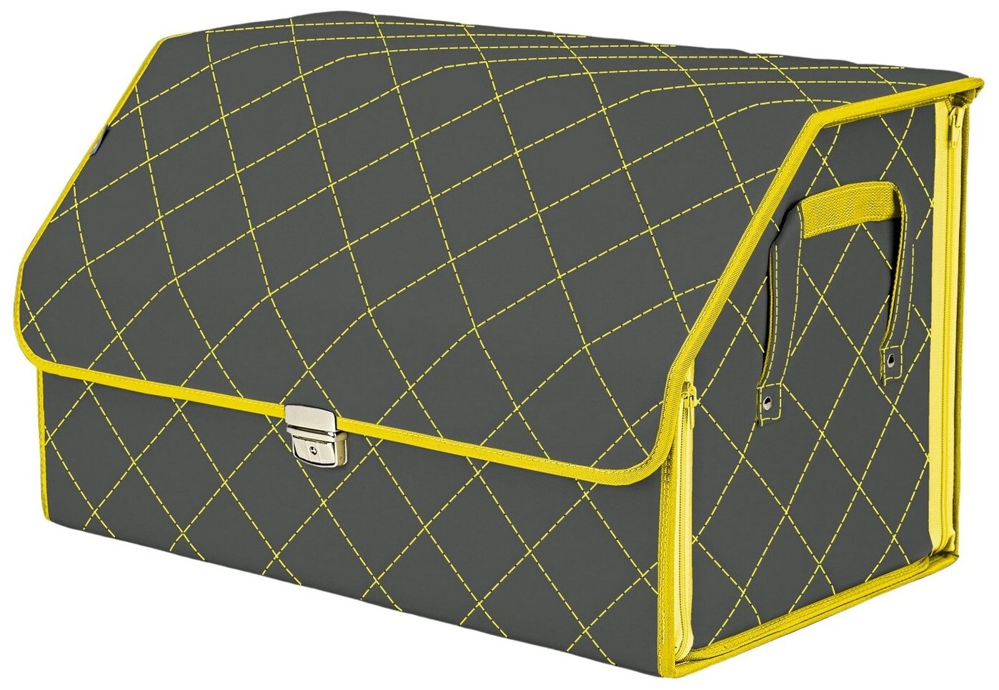 Органайзер-саквояж в багажник "Союз Премиум" (размер XL). Цвет: серый с желтой прострочкой Ромб.