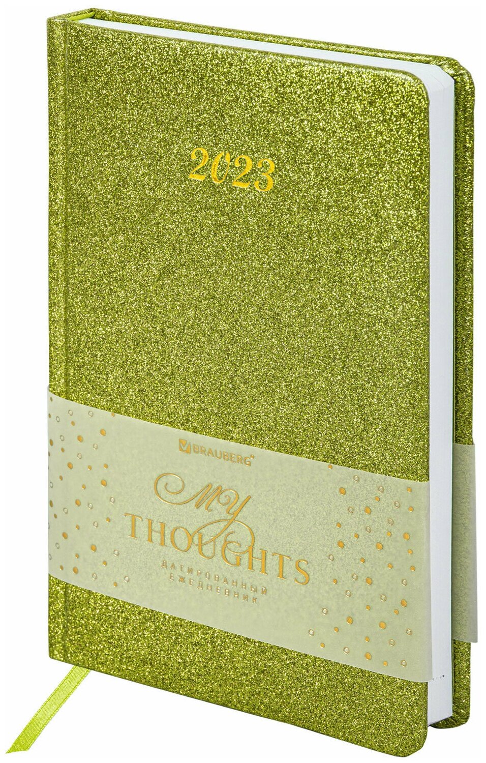 Ежедневник-планер (планинг) / записная книжка / блокнот датированный на 2023 год формата А5 (138x213 мм) Brauberg Sparkle, под кожу, блестки, зеленый
