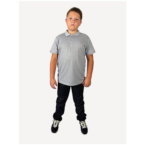 фото Рубашка поло для мальчика shangmabaoluo, серый меланж на пуговицах, размер 3xl, рост 164 см