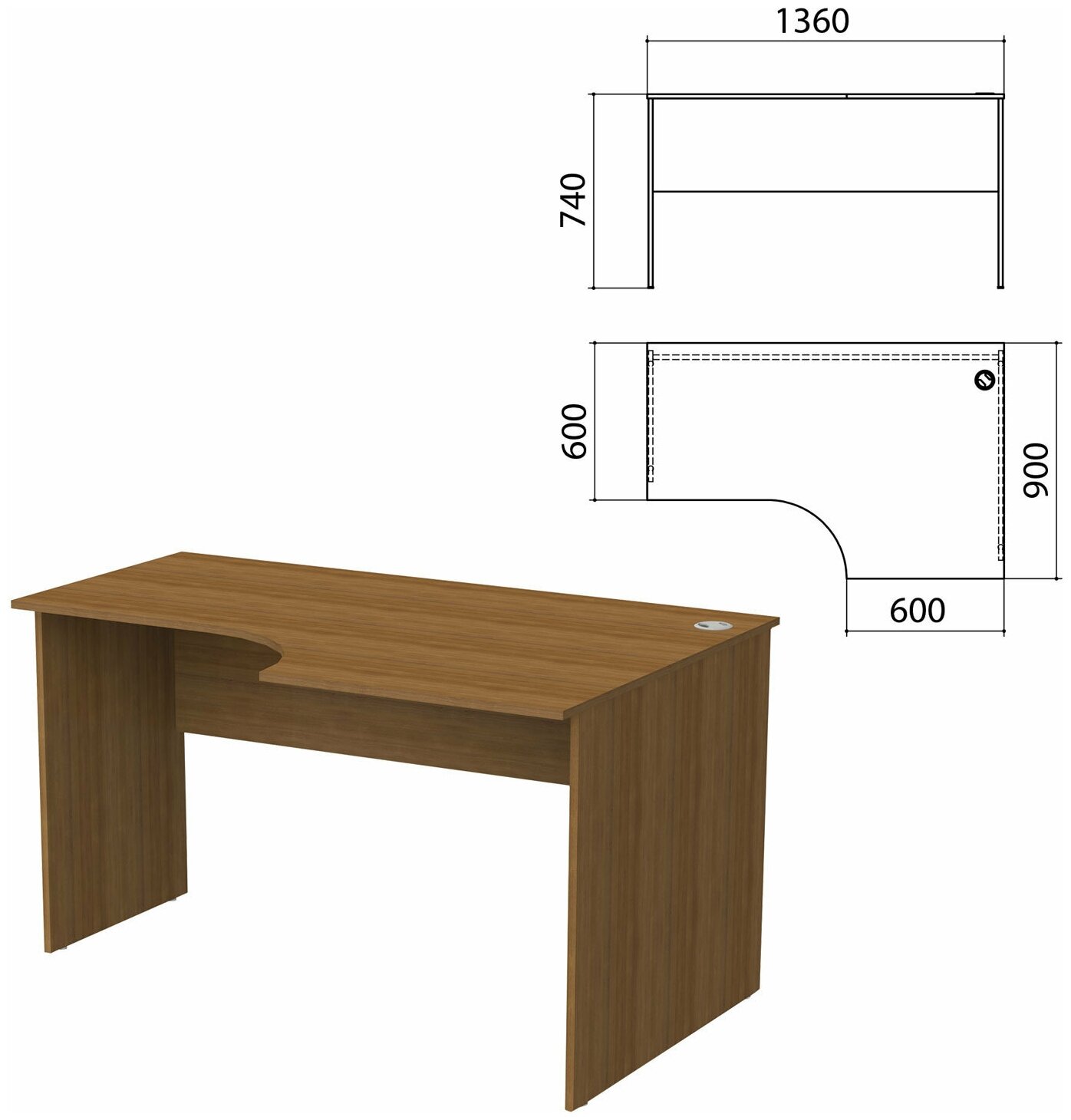 Стол письменный эргономичный "Бюджет", 1360х900х740 мм, правый, орех французский, 402663-190 - фотография № 3