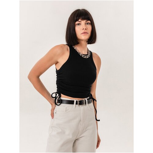 фото Топ с кулисой по боку "дана" черный 50 viaville