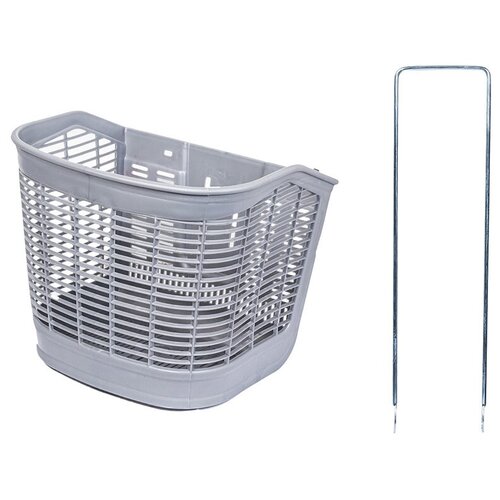 фото Корзина велосипедная передняя пластиковая серая 26"-28" (комплект креплений + ус) shantou