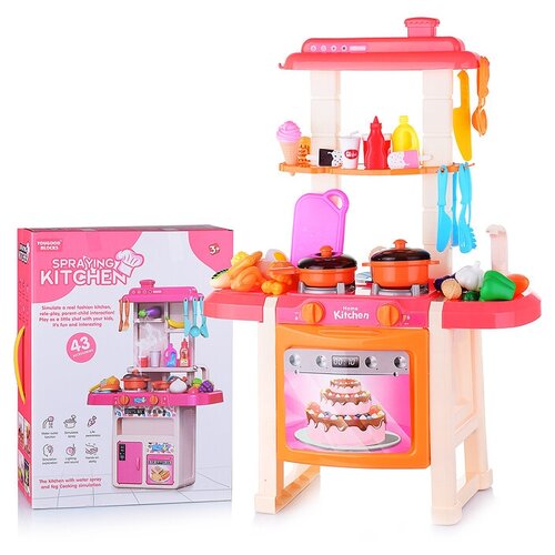 Кухня детская игрушечная с посудой и продуктами (подача воды, звук, свет, пар) высота 70 см / Игровой набор Oubaoloon 353-30D в коробке