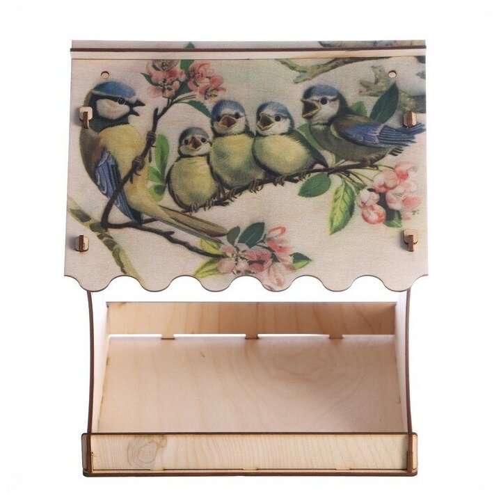 Кормушка для птиц "Птичка и птенцы", с принтом, 24×24×27 см - фотография № 3