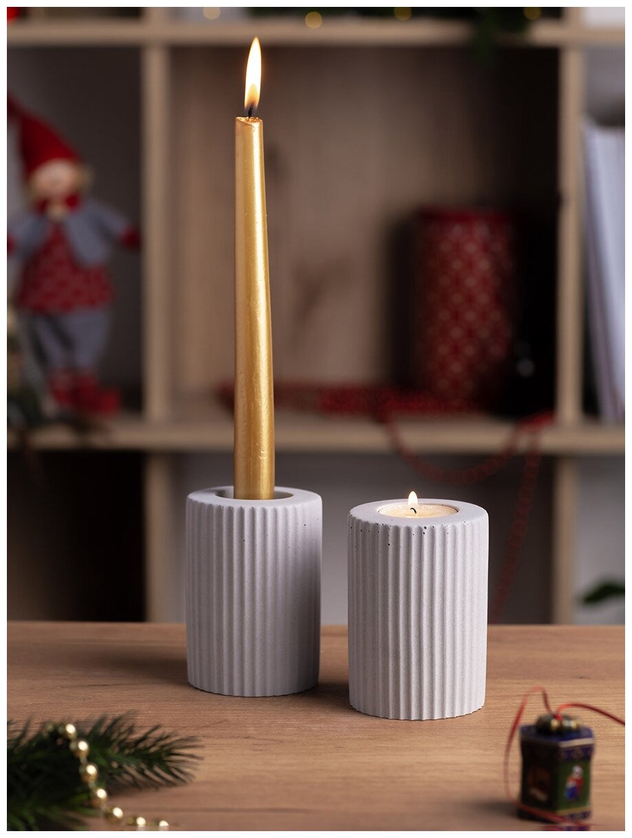 Декоративный подсвечник для чайной свечи Chloe M, 7x10 см, бетон, серый матовый - фотография № 3