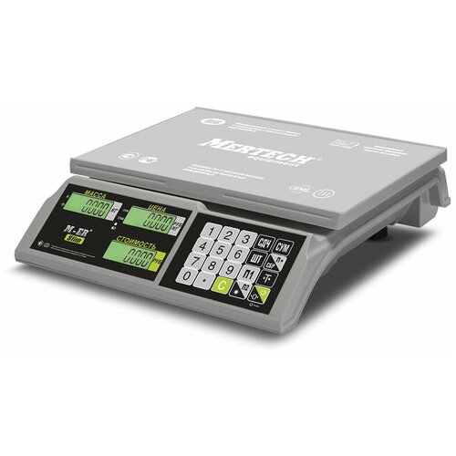 Весы торговые MERTECH M-ER 326AC-15.2 LCD (0,04-15 кг), дискретность 5 г, платформа 325x230 мм, без стойки, 3040, 290776