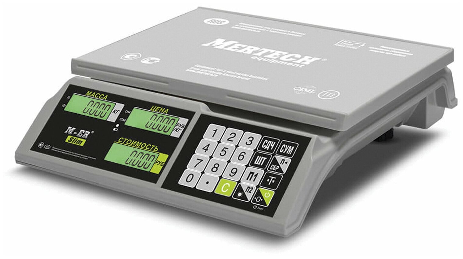 Весы торговые MERTECH M-ER 326AC-15.2 LCD (0,04-15 кг), дискретность 5 г, платформа 325x230 мм, без стойки, 3040 - 1 шт.