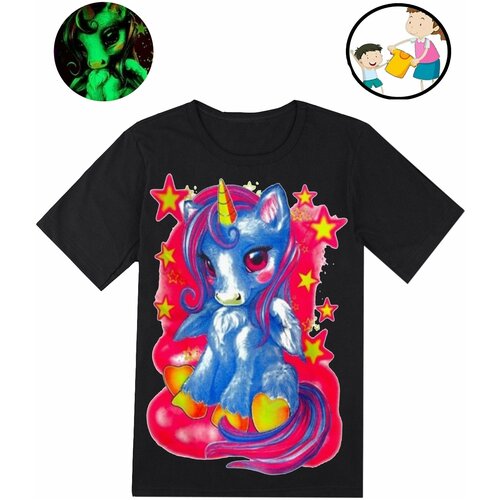 Футболка Единорожек, размер 134, цвет черный