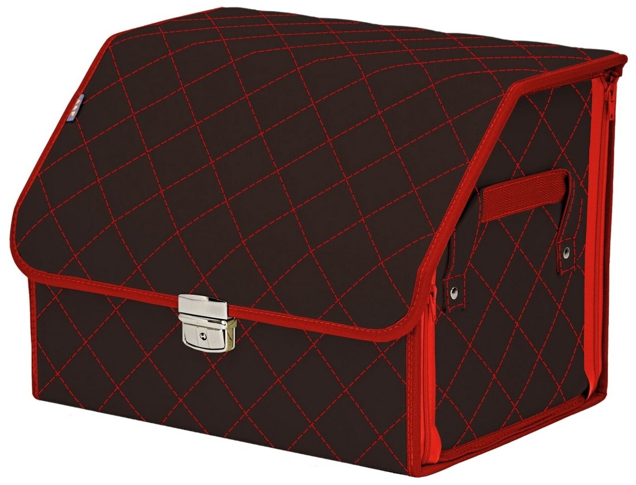 Органайзер-саквояж в багажник "Союз Премиум" (размер M). Цвет: коричневый с красной прострочкой Ромб.