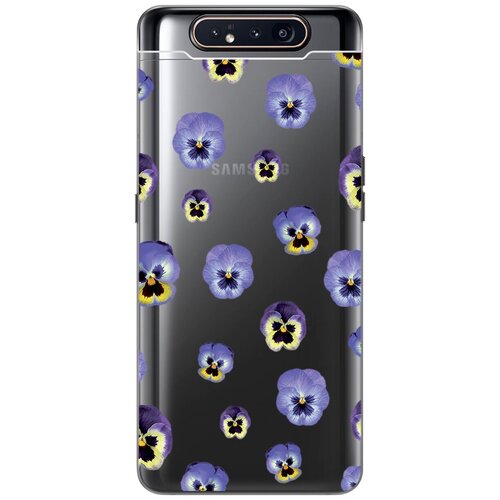 силиконовый чехол сине розовые блестки на samsung galaxy a80 a90 самсунг а80 а90 Силиконовый чехол с принтом Pansies для Samsung Galaxy A80 / A90 / Самсунг А80 / А90
