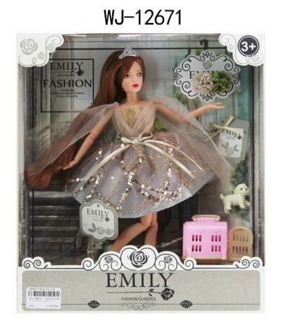 Кукла ABtoys Emily Вечерняя серия с собачкой, переноской и аксессуарами 30см WJ-12671