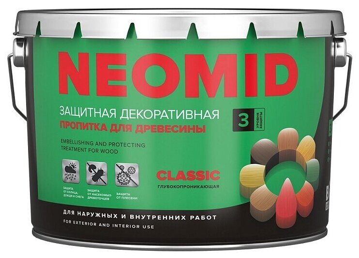 фото Защитная декоративная пропитка для древесины NEOMID BiO COLOR Classic - 9 л. Палисандр.