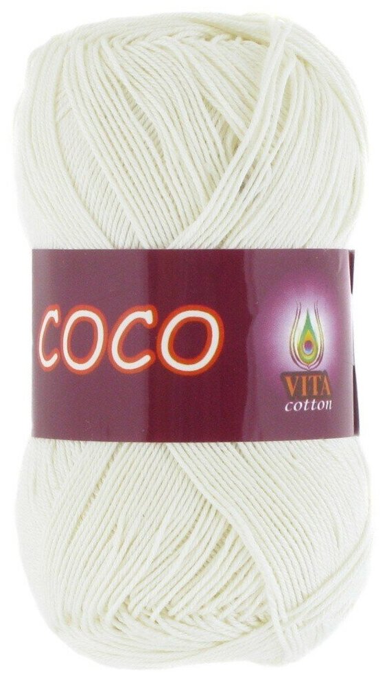 Пряжа хлопковая Vita Cotton Coco (Вита Коко) - 5 мотков, 3853 молочный, 100% мерсеризованный хлопок 240м/50г