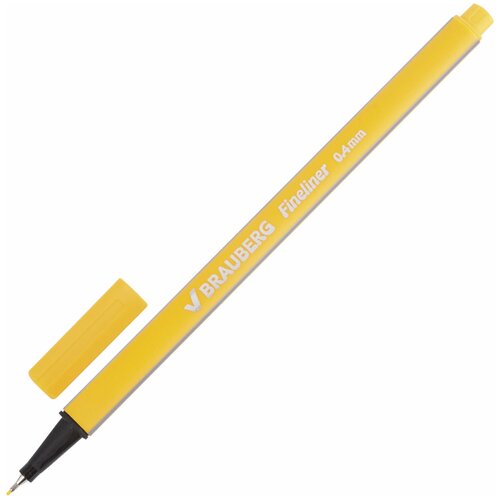 Ручка капиллярная (линер) BRAUBERG Aero, желтая, трехгранная, металлический наконечник, линия письма 0,4 мм, 12 шт.