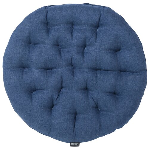 Подушка на стул круглая из стираного льна синего цвета из коллекции Essential, 40х40x4 см, Tkano, TK22-CP0005