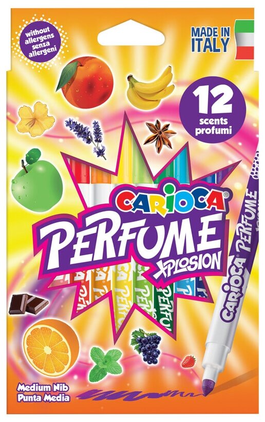 42672 Фломастеры Carioca "Perfume Xplosion", ароматизированные, 12цв, смываемые, картон, европодвес