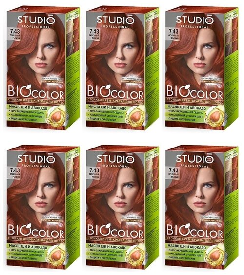 Essem Hair Studio Professional BioColor стойкая крем-краска для волос 6 шт, 7.43 огненный рыжий, 115 мл