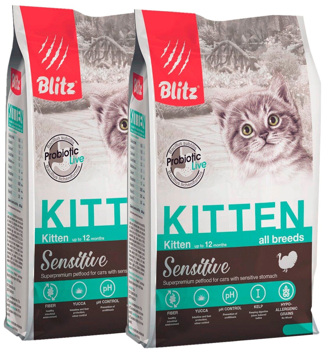 BLITZ SENSITIVE KITTEN TURKEY для котят с индейкой (0,4 + 0,4 кг)