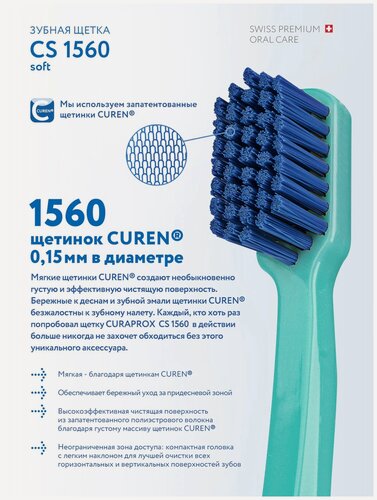 Изображение товара Зубная щётка CURAPROX Soft CS 1560, 1560 щетинок, мягкая, бирюзовая