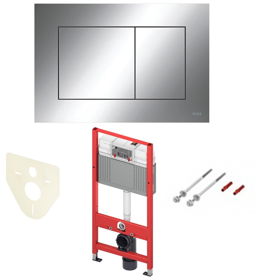Комплект TECE для установки подвесного унитаза: инсталляция, пластиковая панель смыва TECEnow, хром глянцевый 9400412