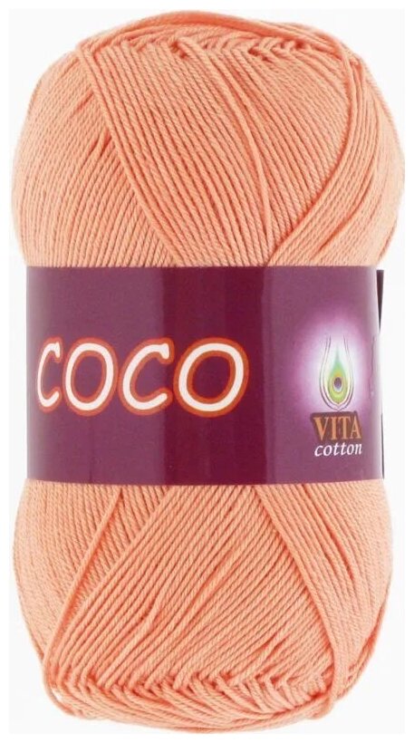 Пряжа хлопковая Vita Cotton Coco (Вита Коко) - 1 моток, 3883 персик, 100% мерсеризованный хлопок 240м/50г