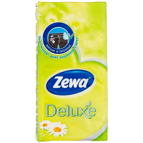 Платочки Zewa Deluxe Ромашка бумажные носовые, 3 слоя, 10 листов, 1 пачка, зеленый