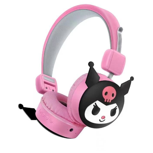 Наушники беспроводные накладные детские Hello Kitty Kuromi с ушками Блютуз гарнитура для телефона, смартфона, компьютера bluetooth tws наушники беспроводные накладные детские собачка синяя с ушками блютуз гарнитура для телефона смартфона компьютера bluetooth tws