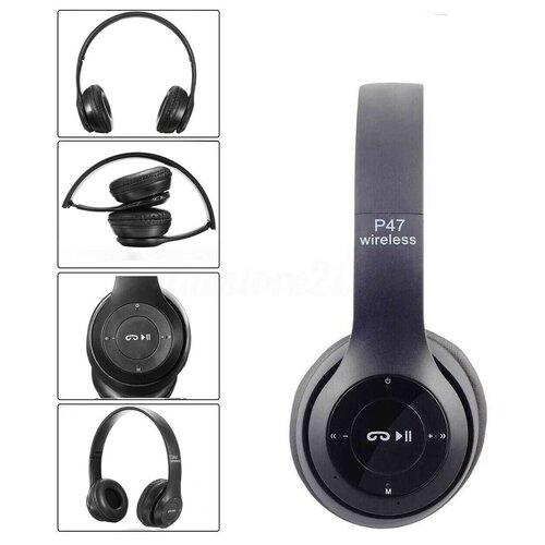 Беспроводные наушники накладные P47 Multi MicroSD Card microUSB AUX клавиши управления микрофон черные 57900₽