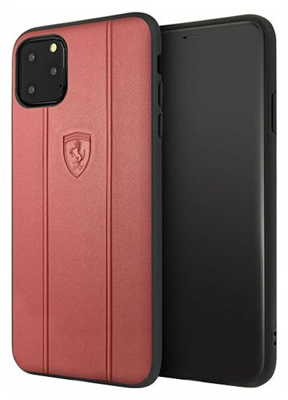 Кожаный чехол Ferrari Stamped logo Embossed lines Hard для iPhone 11 Pro Max, красный