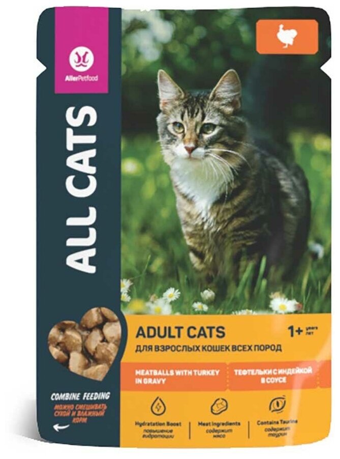 Консервы для кошек All Cats тефтельки индейка в соусе 85г