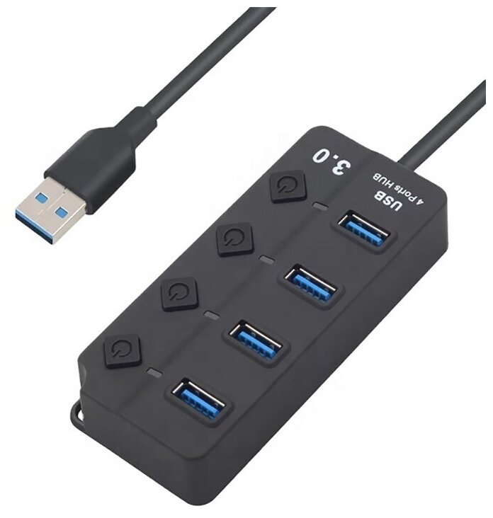 Концентратор-USB (разветвитель, хаб) GSMIN UB-07 на 4 порта USB 3.0 (Черный)