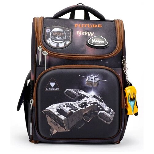 Ранец для мальчика начальных классов Maksimm + мешок для сменной обуви - с 3D рисунком космического корабля