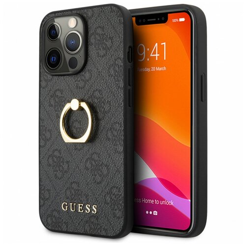 Чехол Guess PU 4G + Ring Hard для iPhone 13 Pro Max, цвет Серый (GUHCP13X4GMRGR)