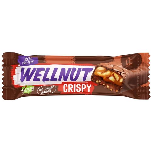 Fit Kit Протеиновый батончик WellNut Crispy 45 гр (арахис-карамель) протеиновый батончик plantago арахис солёная карамель 40 гр