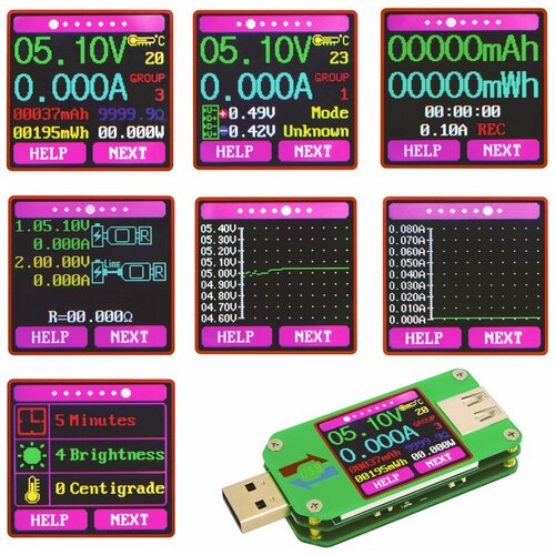 usb тестер измеритель силы тока 3а напряжения 20в емкости 99999mah вольтметр амперметр USB тестер UM24C с цветным экраном и bluetooth