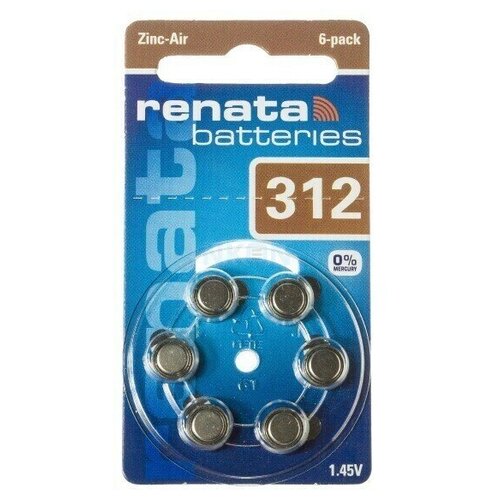 Батарейки для слуховых аппаратов Renata ZA312, 6 шт