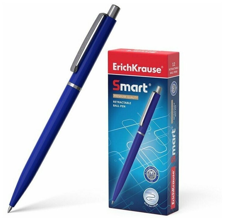Ручка шариковая автоматическая ErichKrause Smart, цвет чернил синий (12 шт. в упаковке)