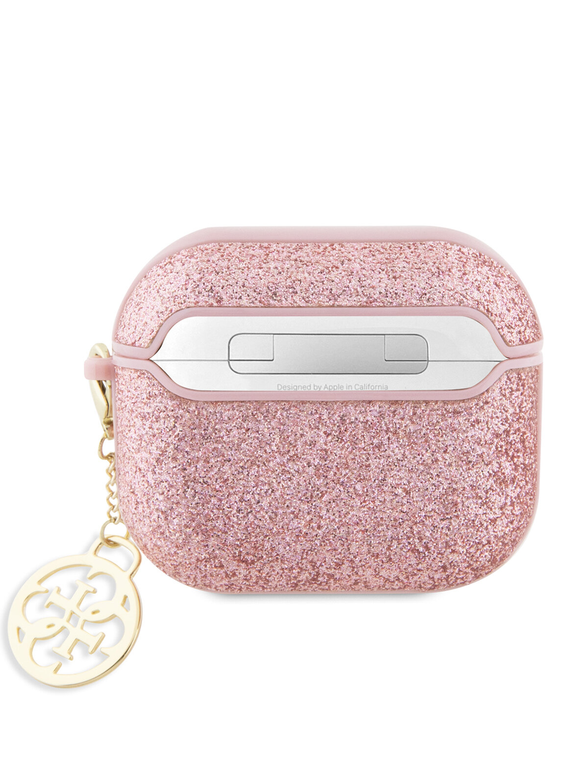 Guess для Airpods 3 чехол Glitter flakes Metal logo with Charm Pink