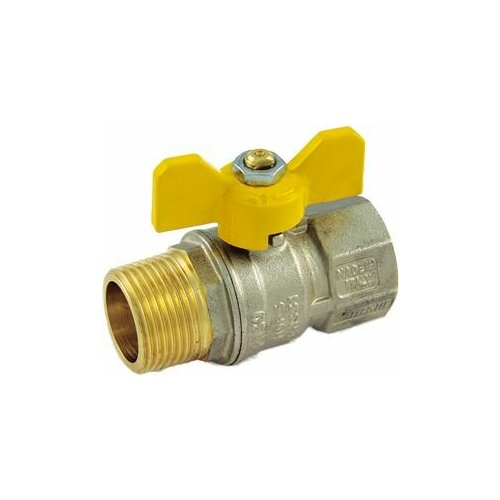 Кран Tiemme TORNADO для газа EN331 резьба Н/В 3/4 ISO7/EN 10226, с ручкой-бабочкой желтого цвета
