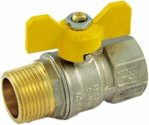 фото Кран Tiemme TORNADO для газа EN331 резьба Н/В 1/2" ISO7/EN 10226, с ручкой-бабочкой желтого цвета