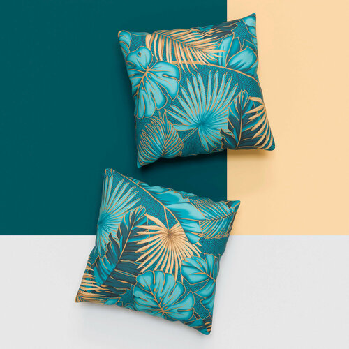 Наволочки 70х70 2 шт Galtex Тропики бирюзовый бязь, 100% хлопок