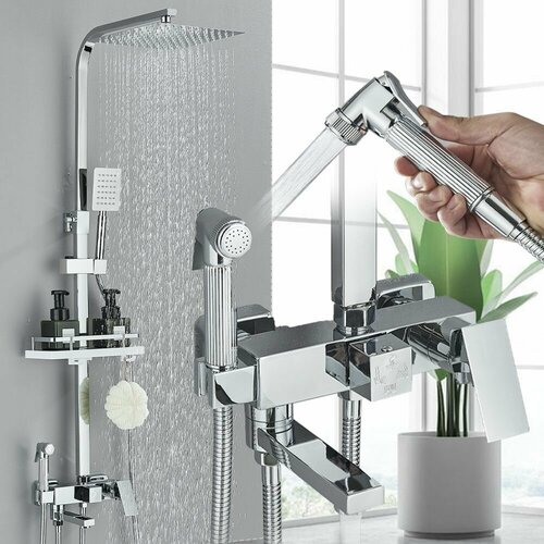 Хром 4-полосный смеситель для душа Rainfall душ горячей холодной воды смеситель товарная полка для ванной комнаты душ смеситель Санитарный душ 7500₽