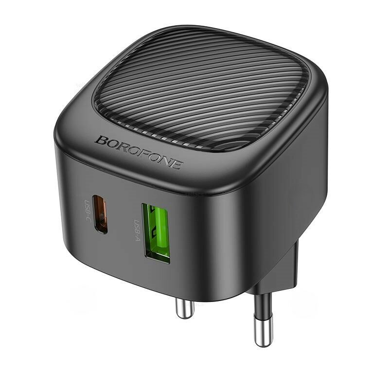 Сетевое зарядное устройство Borofone BAS22A, 2в1 USB-A +USB-C, PD20W +QC3.0, черный