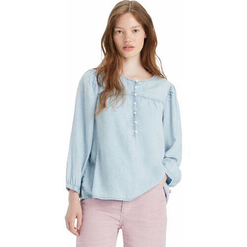 plus size white guipure long sleeves lace blouse Блуза Levi's, размер XS, голубой