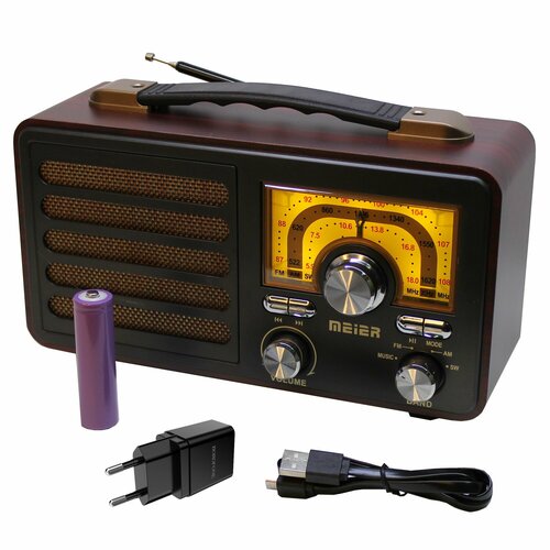 Стильный с подсветкой шкалы Bluetooth радиоприемник в стиле Ретро Meier M-1912BT Grey со сменным аккумулятором и блоком питания DC 5V 1А в комплекте 425500₽