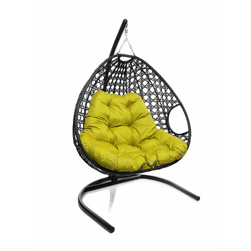 Подвесное кресло M-group для двоих люкс с ротангом чёрное жёлтая подушка подвесное кресло m group круглый люкс чёрное коричневая подушка