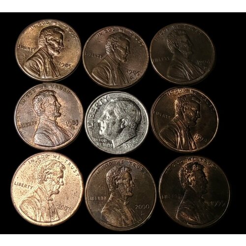 США цент / дайм набор монет 1983- 2007 г. (9 монет ) 35 монет набор монет сша 1966 2000 год 1 цент авраам линкольн 1966 2000 годы по годам vf