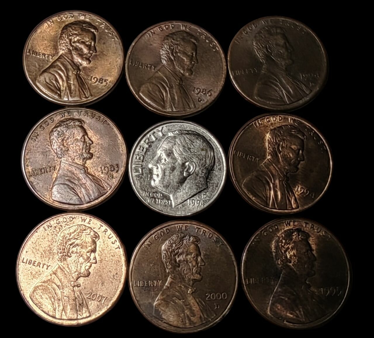 США цент / дайм набор монет 1983- 2007 г. (9 монет )