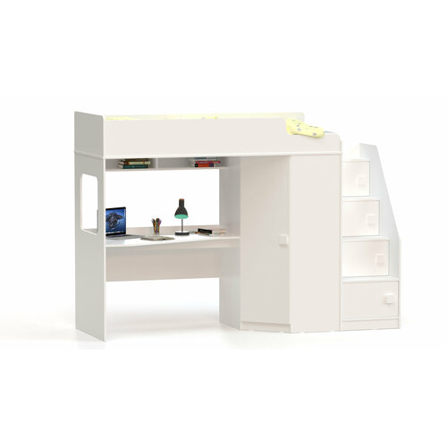 Кровать-чердак с угловым шкафом и столешницей Ridgimmi 11 белая