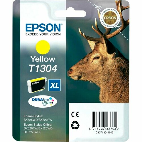 Картридж для струйного принтера EPSON T1304 Yellow (C13T13044012) epson t1301 c13t13014012 t1302 c13t13024012 t1303 c13t13034012 xl t1304 c13t13044012